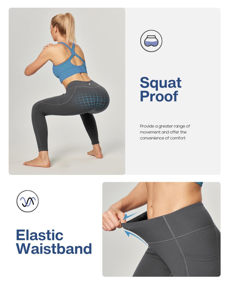 Heathyoga Leggings with Pockets for Women Tummy Control High Waisted Yoga Pants Women Compression Workout Leggings Gray - Image 4